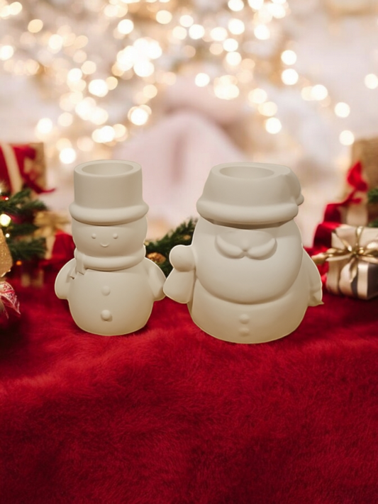 Kerzenhalter Weihnachtsmann & Schneemann